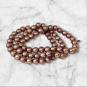 Rose Gold Shiny Stretchy Beaded Three Bracelet Bundle